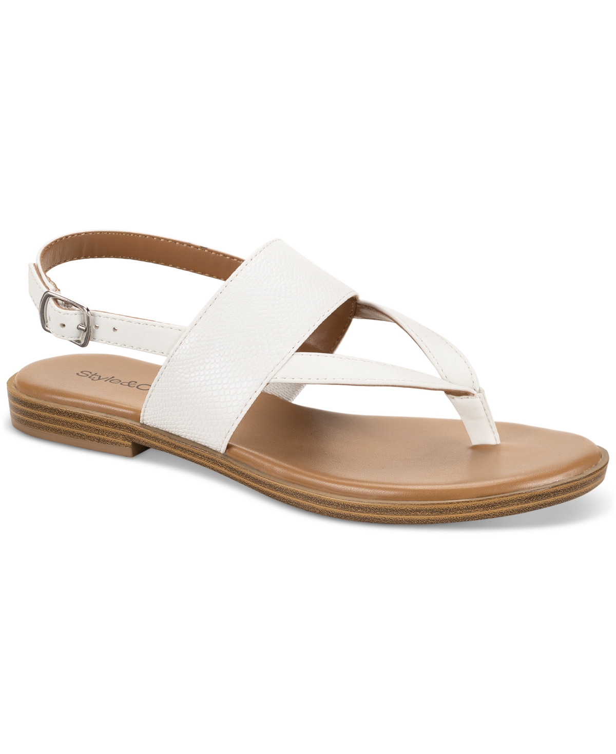 Shop Style & Co Sadiee Thong Flat Slingback Sandals, Created For Macy's In White Snake