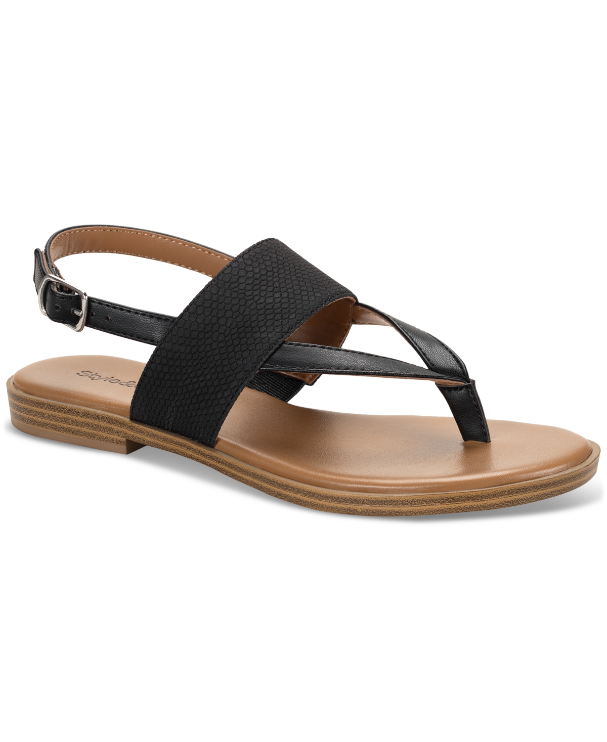 Sadiee Thong Flat Slingback Sandals, Created for Macy's - Black/natural Raffia