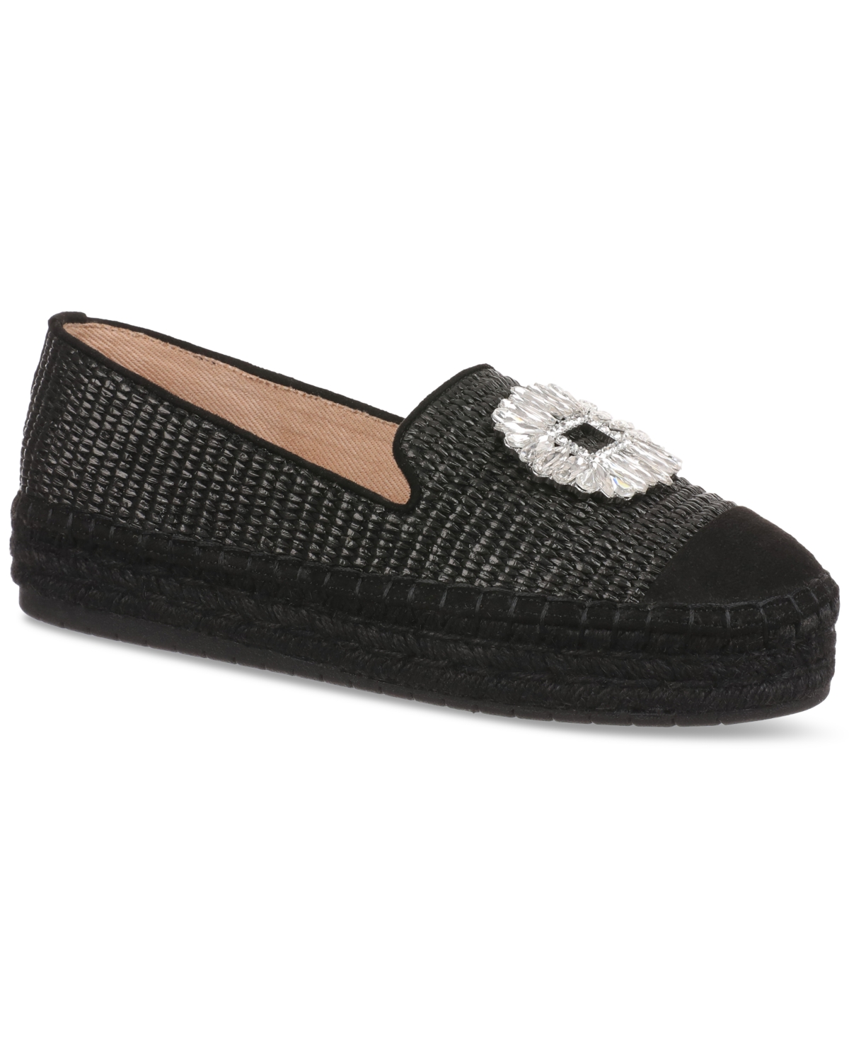 Inc International Concepts Women's Madilyn Slip-on Embellished Espadrille Flats, Created For Macy's In Black Raffia
