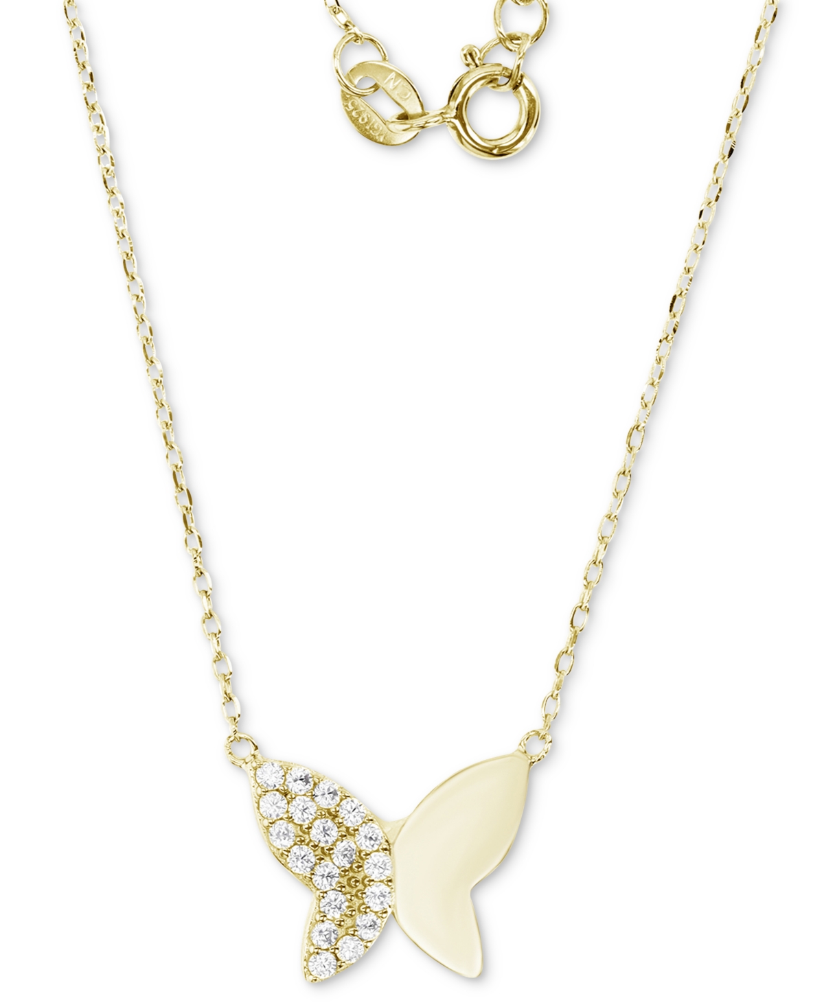 Cubic Zirconia Demi Pave Butterfly Pendant Necklace in 14k Gold-Plated Sterling Silver, 16 + 2" extender - Gold