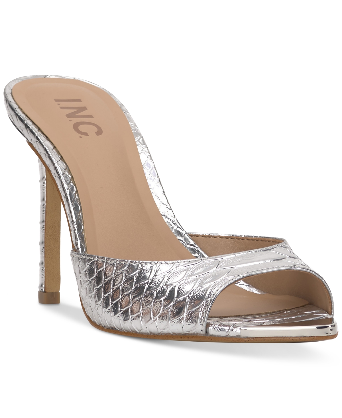 Inc International Concepts Amra Dress Slide Sandals, Created For Macy's In Silver Snake Print