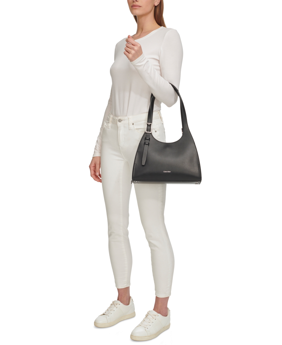 Shop Calvin Klein Quill Shoulder Bag In Black Silver