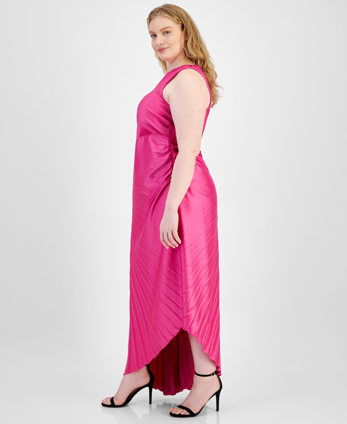 Shop B Darlin Trendy Plus Size Asymmetric-neck Pleated Gown In Pink
