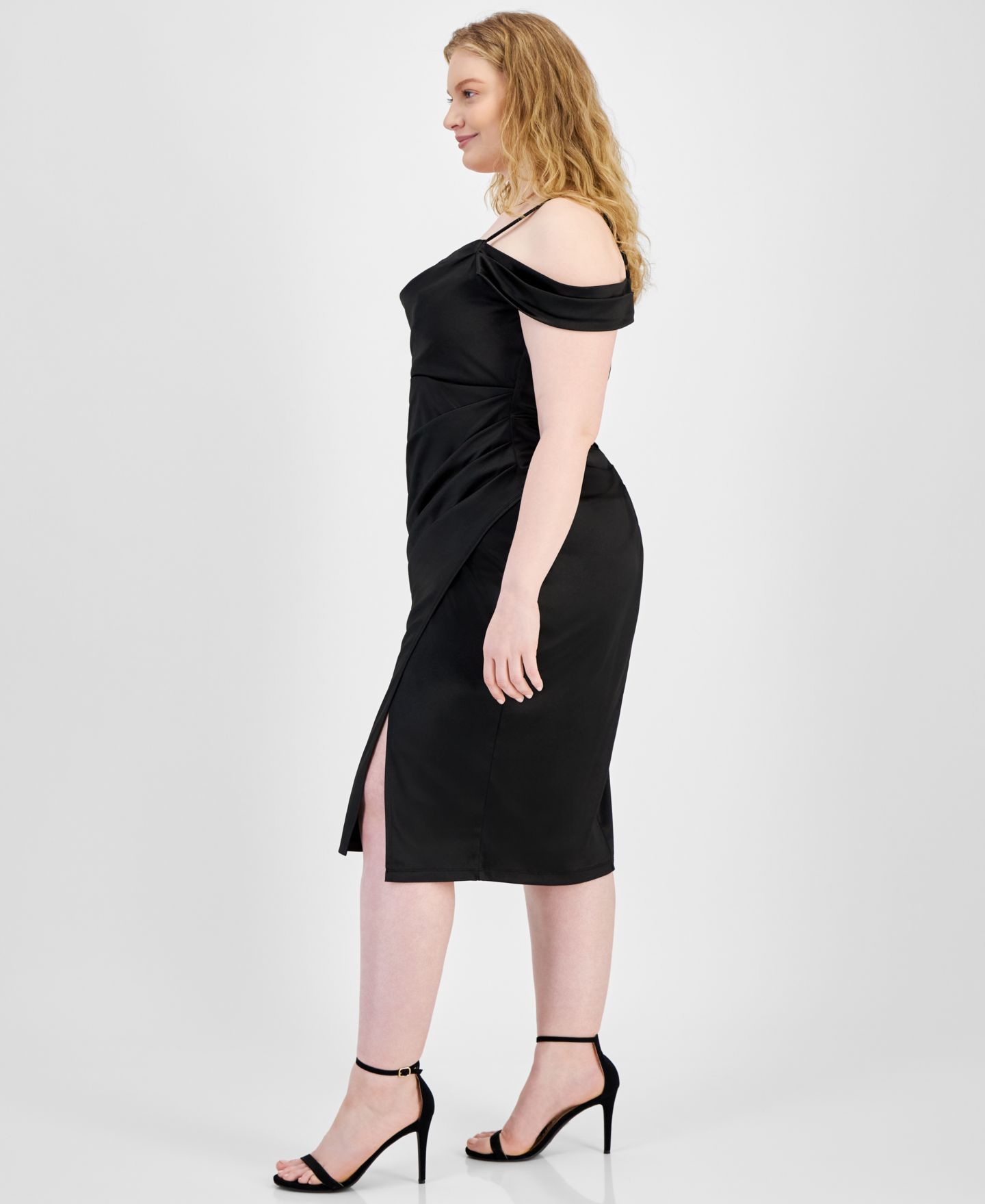 Женское платье B Darlin Trendy Plus Size Off-Shoulder Spaghetti-Strap, цвет: Чёрный — фото 3
