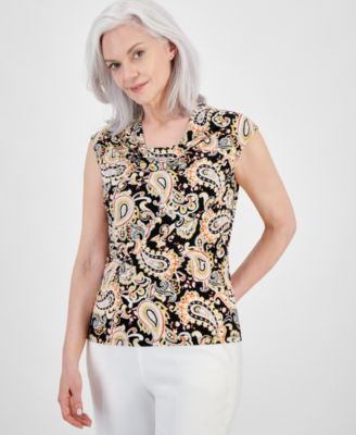 Kasper - Women's Paisley-Print Cowlneck Blouse