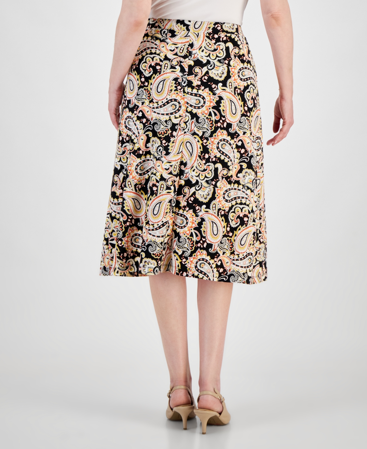 Shop Kasper Women's Paisley-print Pull-on Midi Skirt In Black,butterscotch Mlt