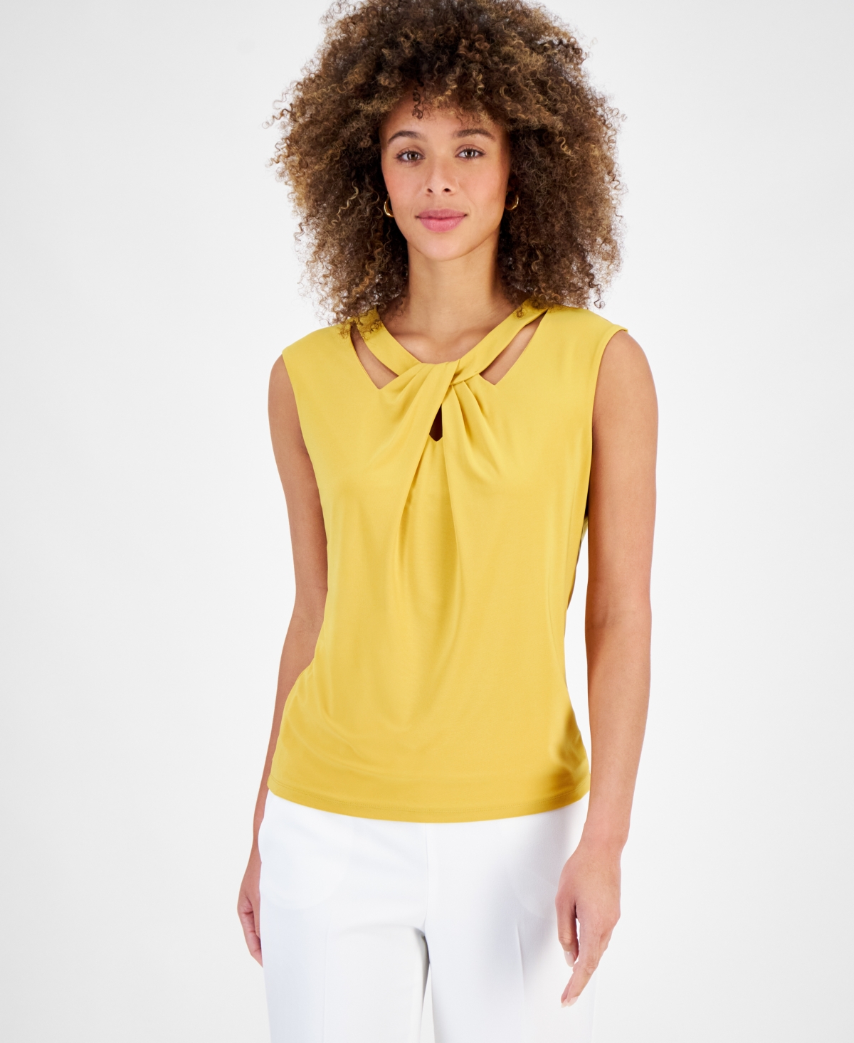 Shop Kasper Women's Twist-neck Sleeveless Pull-on Blouse In Butterscotch