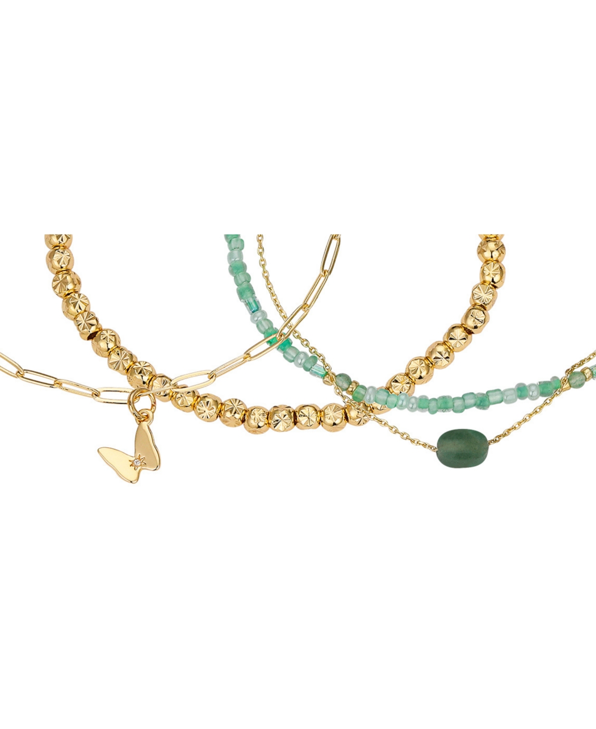 Unwritten Green Aventurine and Cubic Zirconia Butterfly Bracelet Set