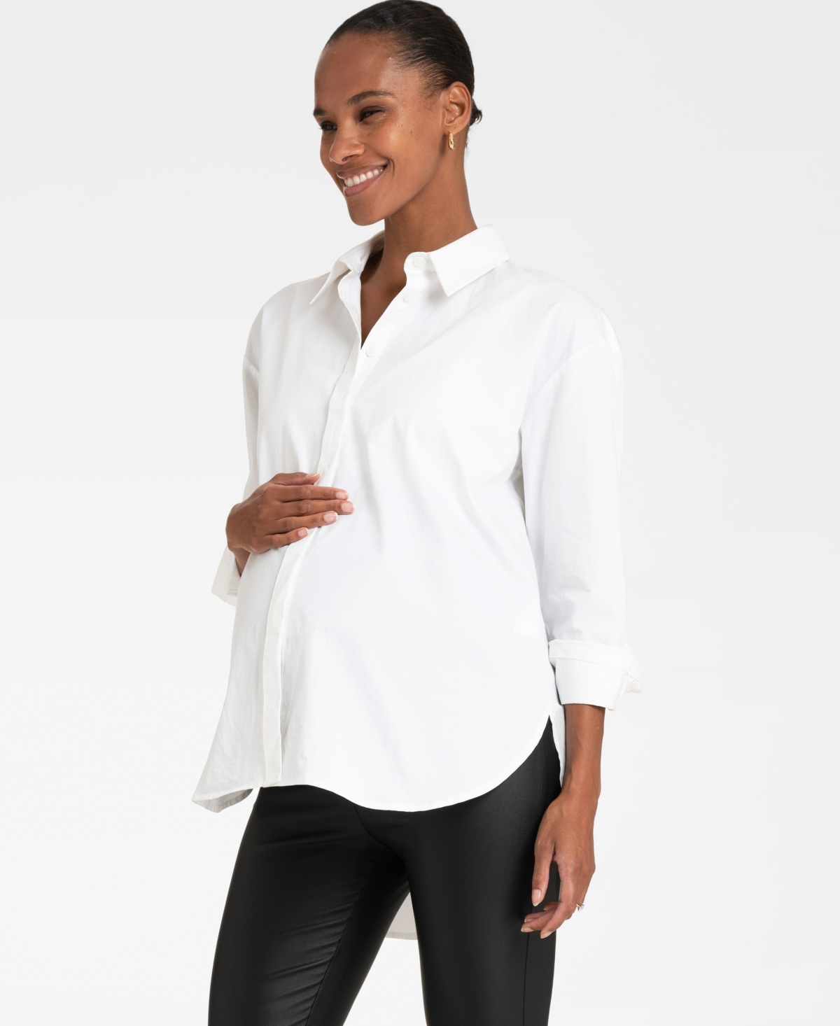 Seraphine Women's Cotton Curved Hem Maternity Shirt In White