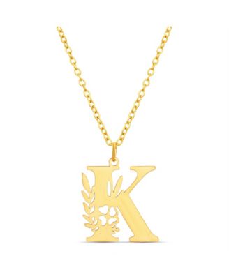 Floral Cut Out Initial Letter Pendant Necklace