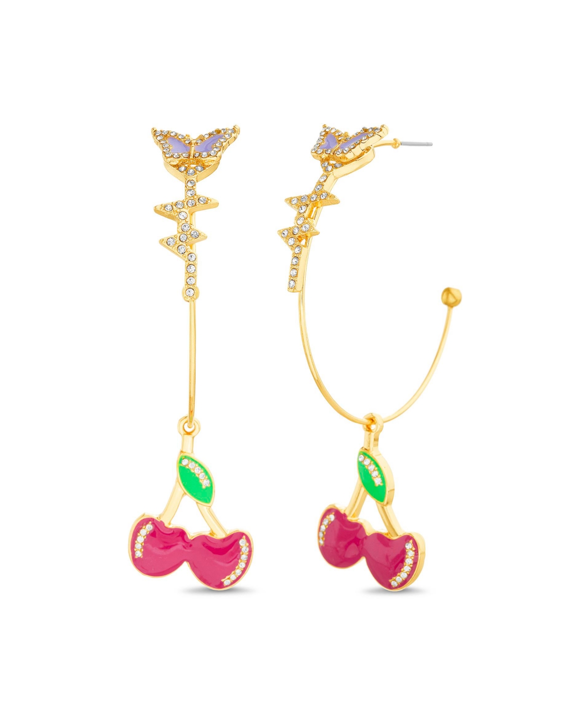 Butterfly Hoop Earring with Cherry Dangle Charm - Multi