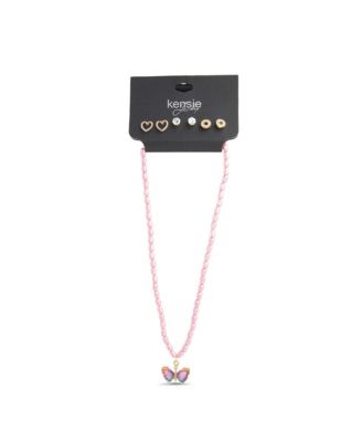 3 Piece Mixed Earring Set with Pearl Butterfly Pendant Necklace