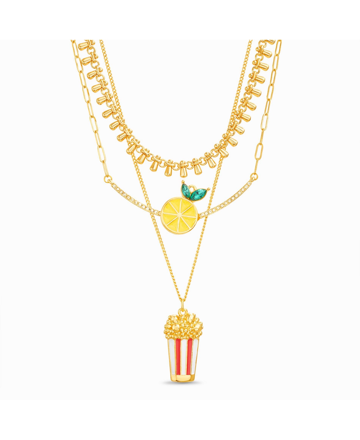 3-Pc Mixed Chain Necklace with Lemon and Popcorn Charms - Multi