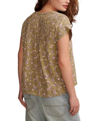 Women's Printed Smocked Short-Sleeve Top