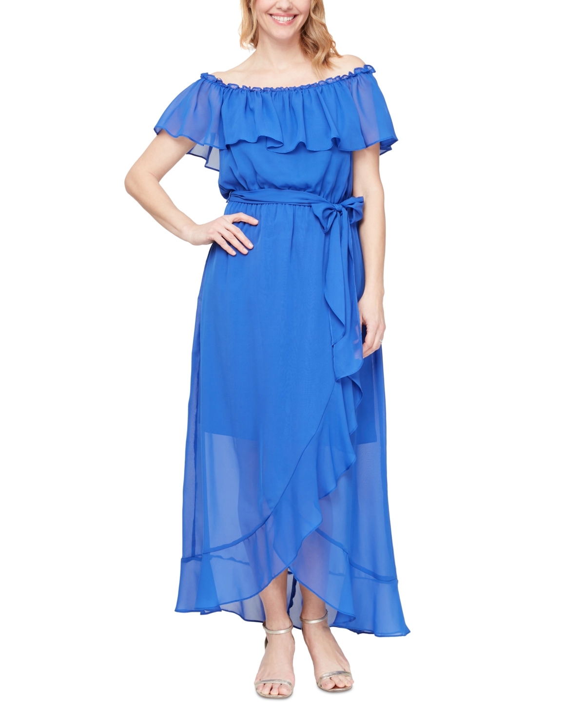 Sl Fashions Ruffle Off-the-shoulder Maxi Dress In Cobalt