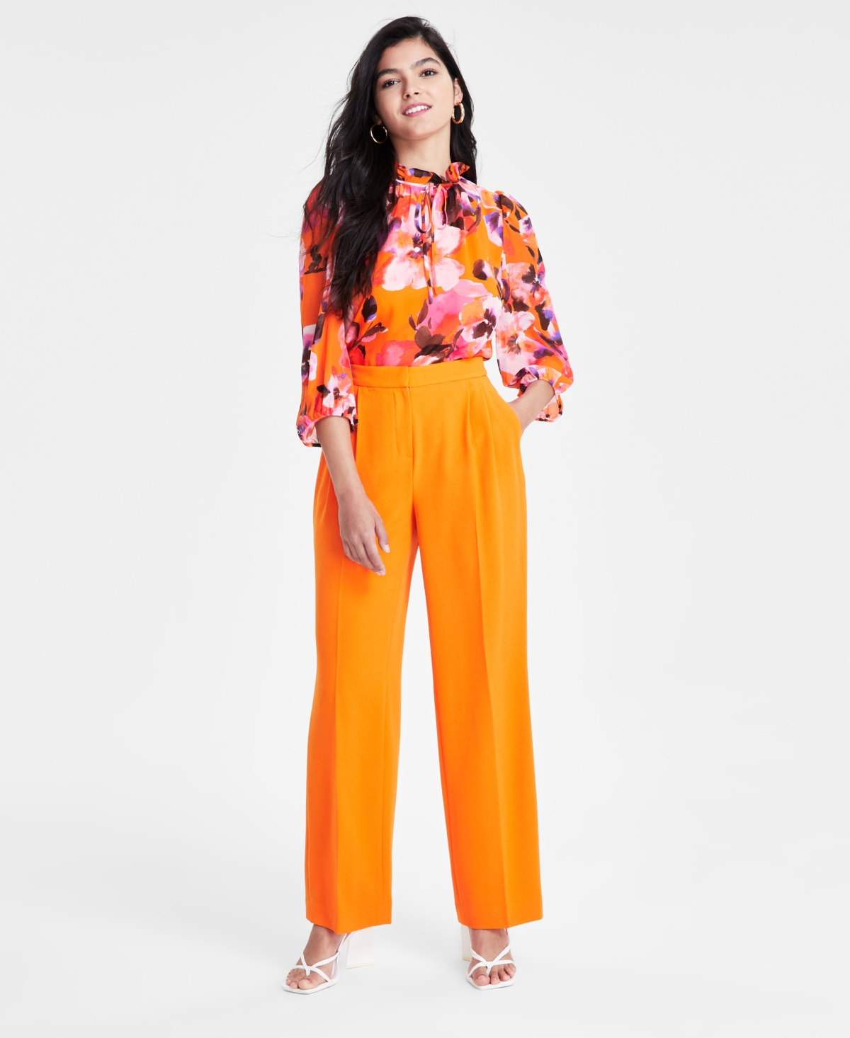 Shop Bar Iii Women's High-rise Wide-leg Pants, Created For Macy's In Tangerine