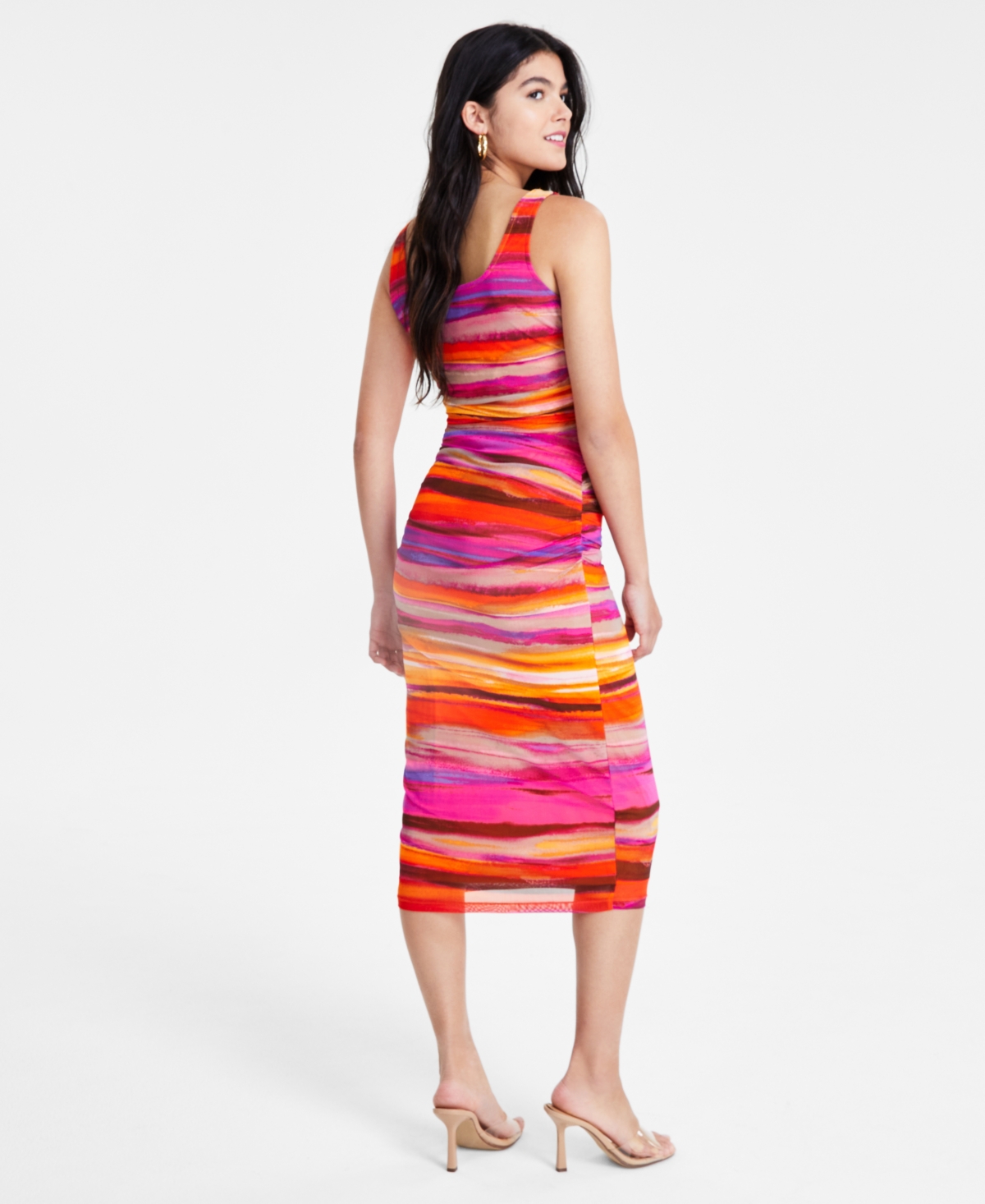 Shop Bar Iii Women's Sleeveless Printed Mesh Midi Dress, Created For Macy's In Tangerine