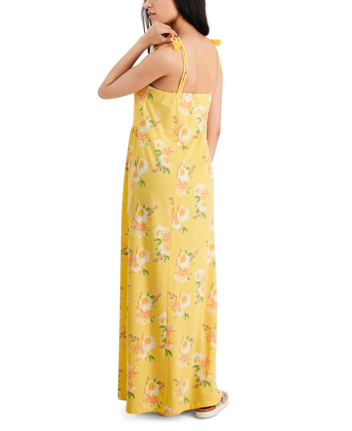Shop Jamie & Layla Petite Shoulder-tie Twist-front Maxi Dress In Yellow Green Small Floral