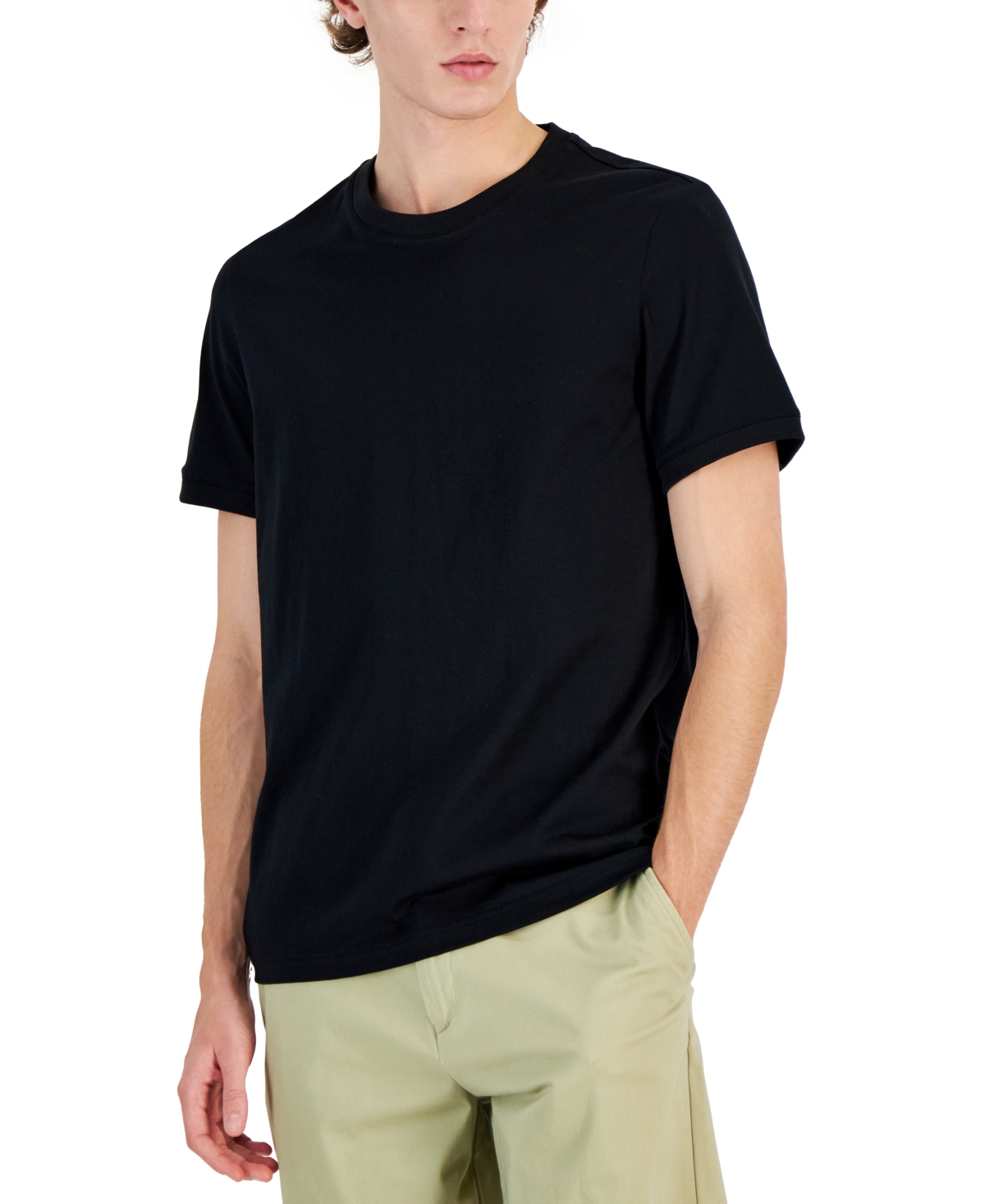 Shop Alfani Men's Mercerized Cotton Short Sleeve Crewneck T-shirt, Created For Macy's In Deep Black