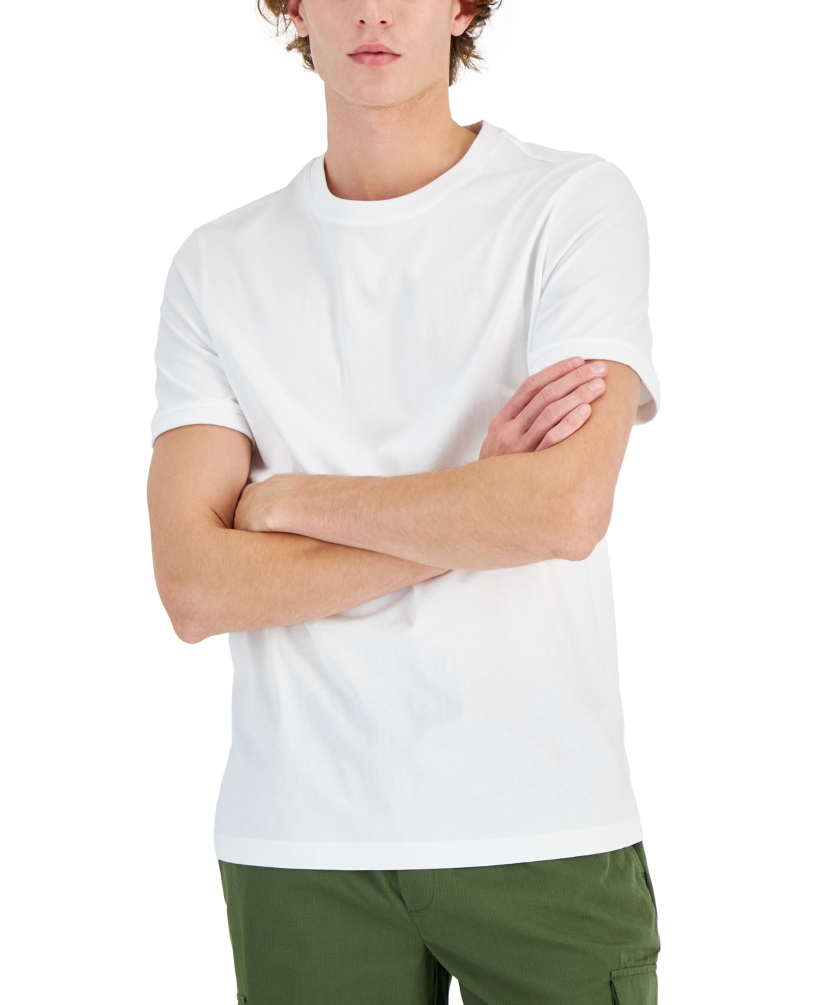 Shop Alfani Men's Mercerized Cotton Short Sleeve Crewneck T-shirt, Created For Macy's In Bright White