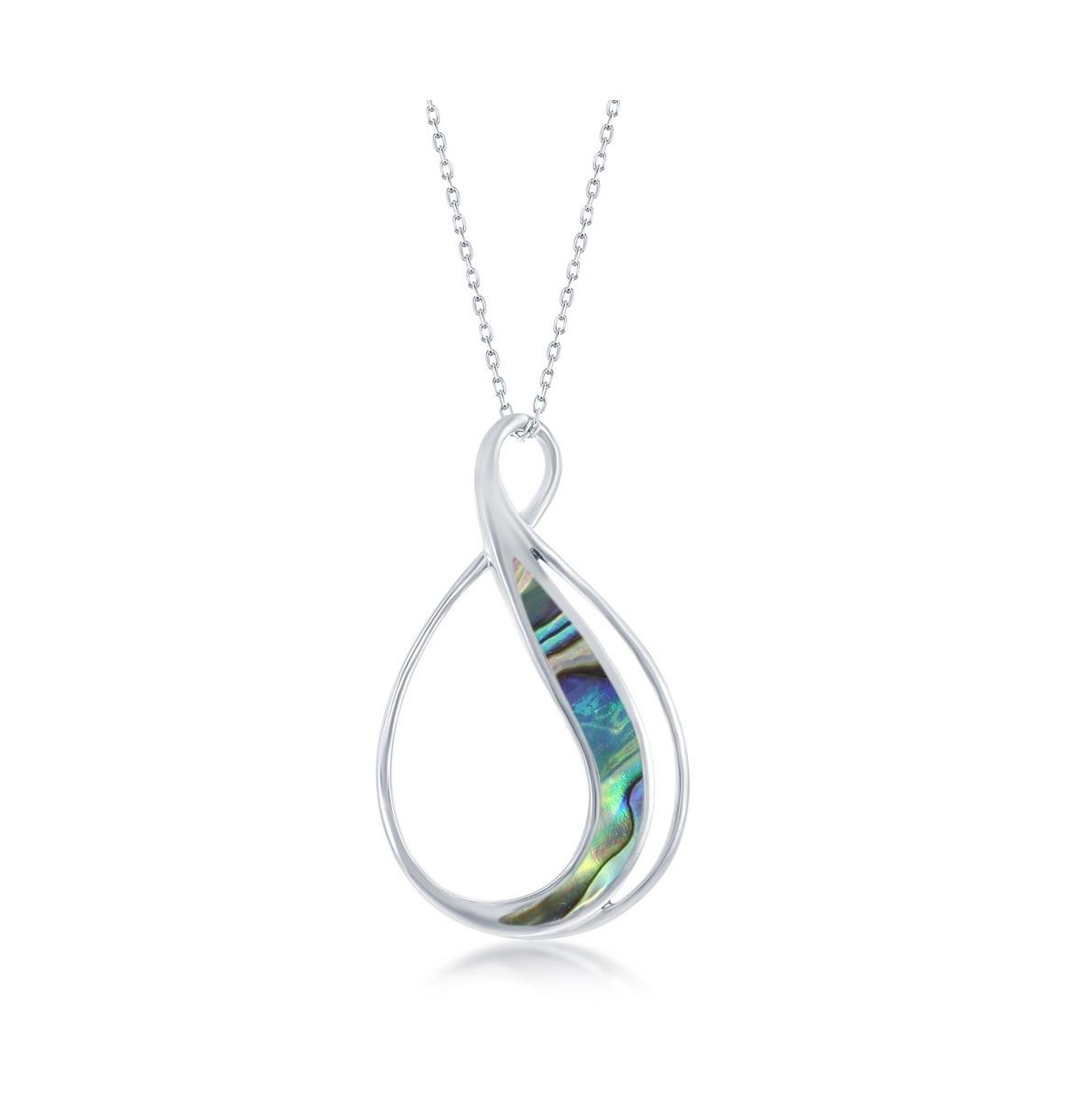 Sterling Silver Abalone Pearshaped Pendant Necklace - Silver