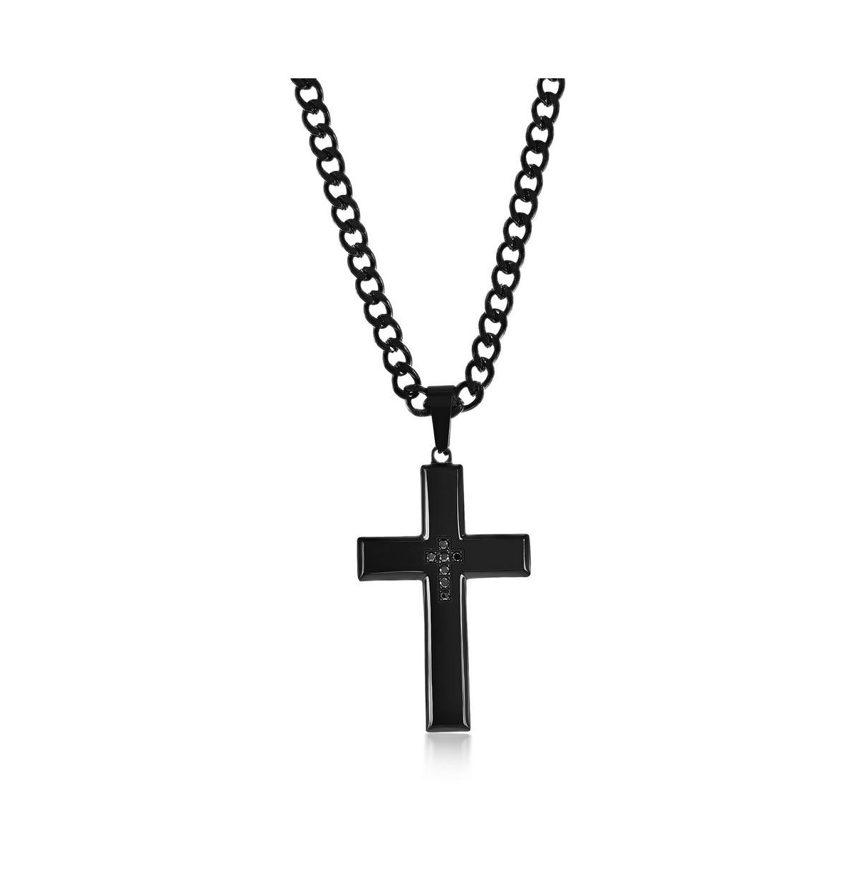 Stainless Steel Cz Cross Necklace - Black