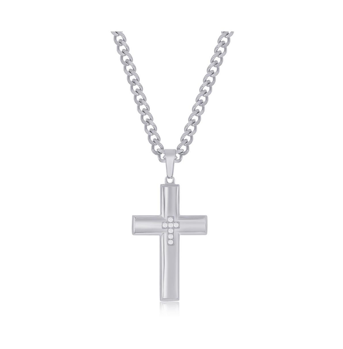 Stainless Steel Cz Cross Necklace - SILVER