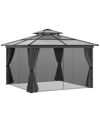 10' x 10' Patio Gazebo, Netting Curtains, Aluminum Frame, 2 Tier PC Roof, Black