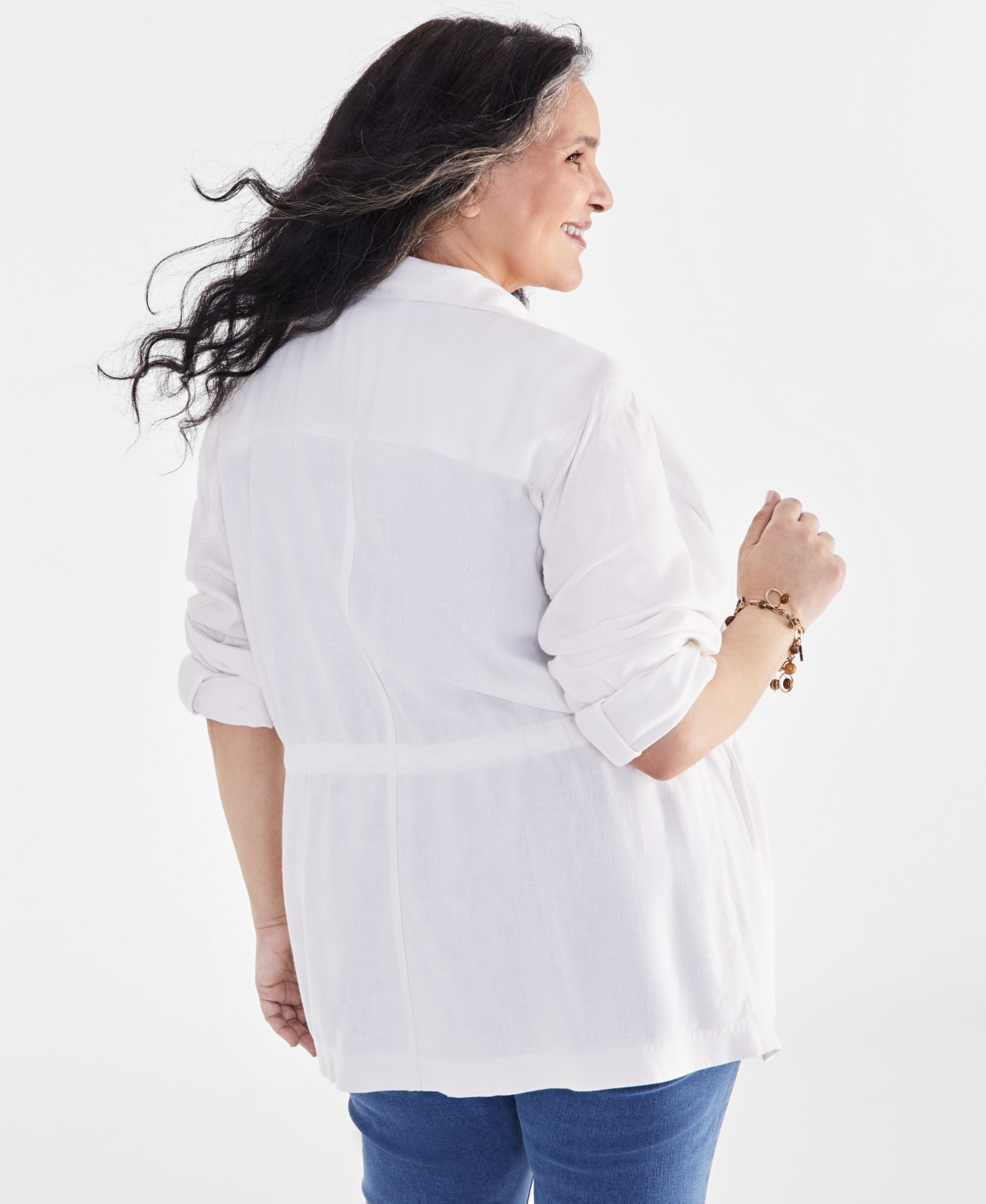Style & Co Plus Size Linen Blend Field Jacket, Created for Macy's