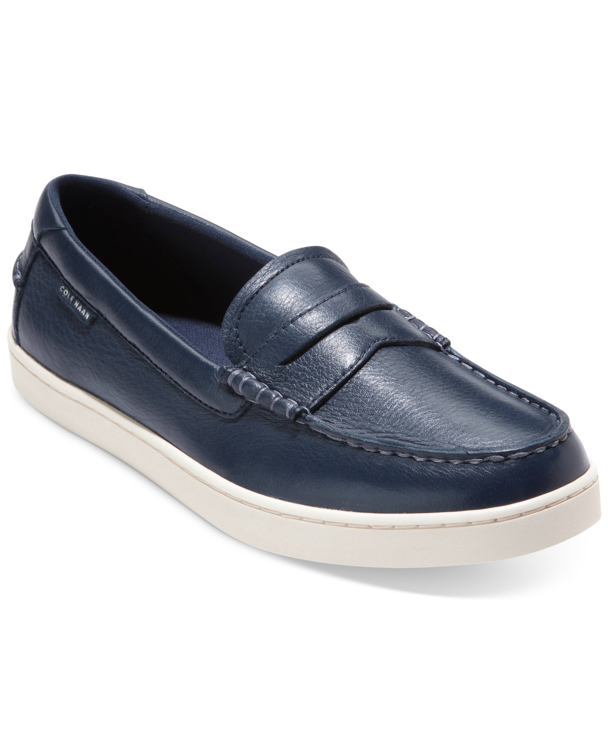 Shop Cole Haan Men's Nantucket Slip-on Penny Loafers In Navy Blazer Pebbled Leather,ivory
