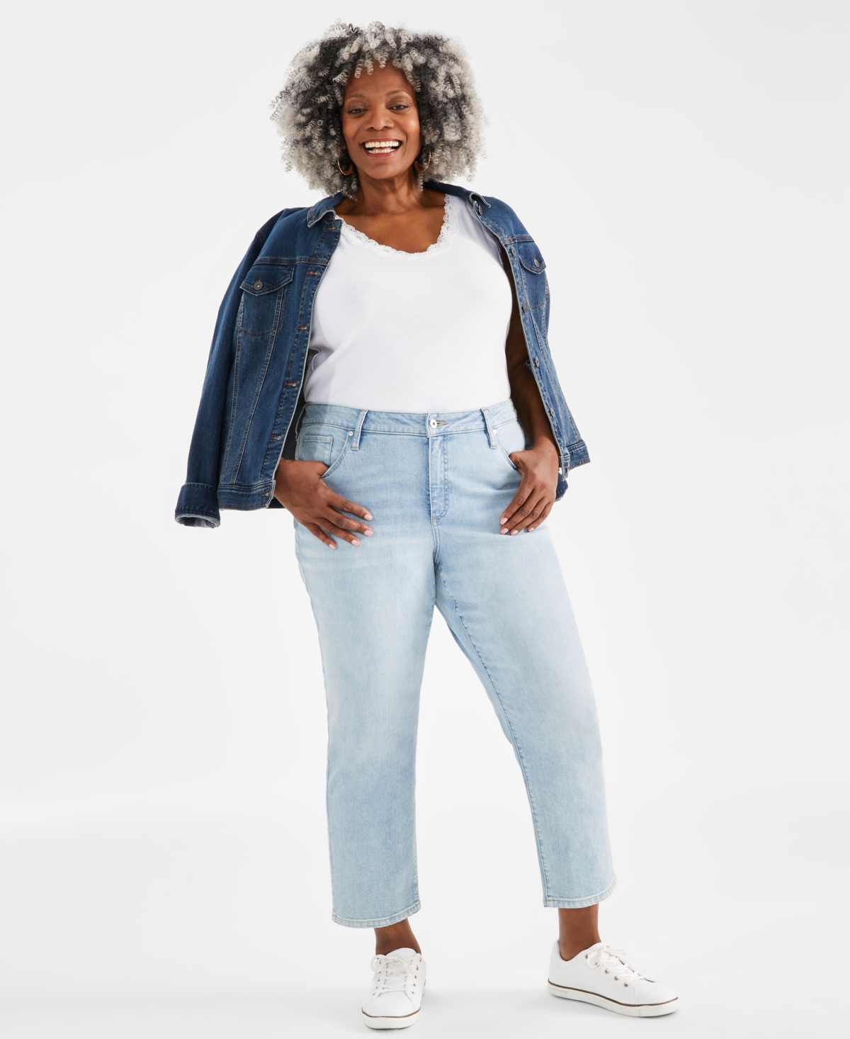 Shop Style & Co Plus Size Mid-rise Girlfriend Jeans, Created For Macy's In Oakland