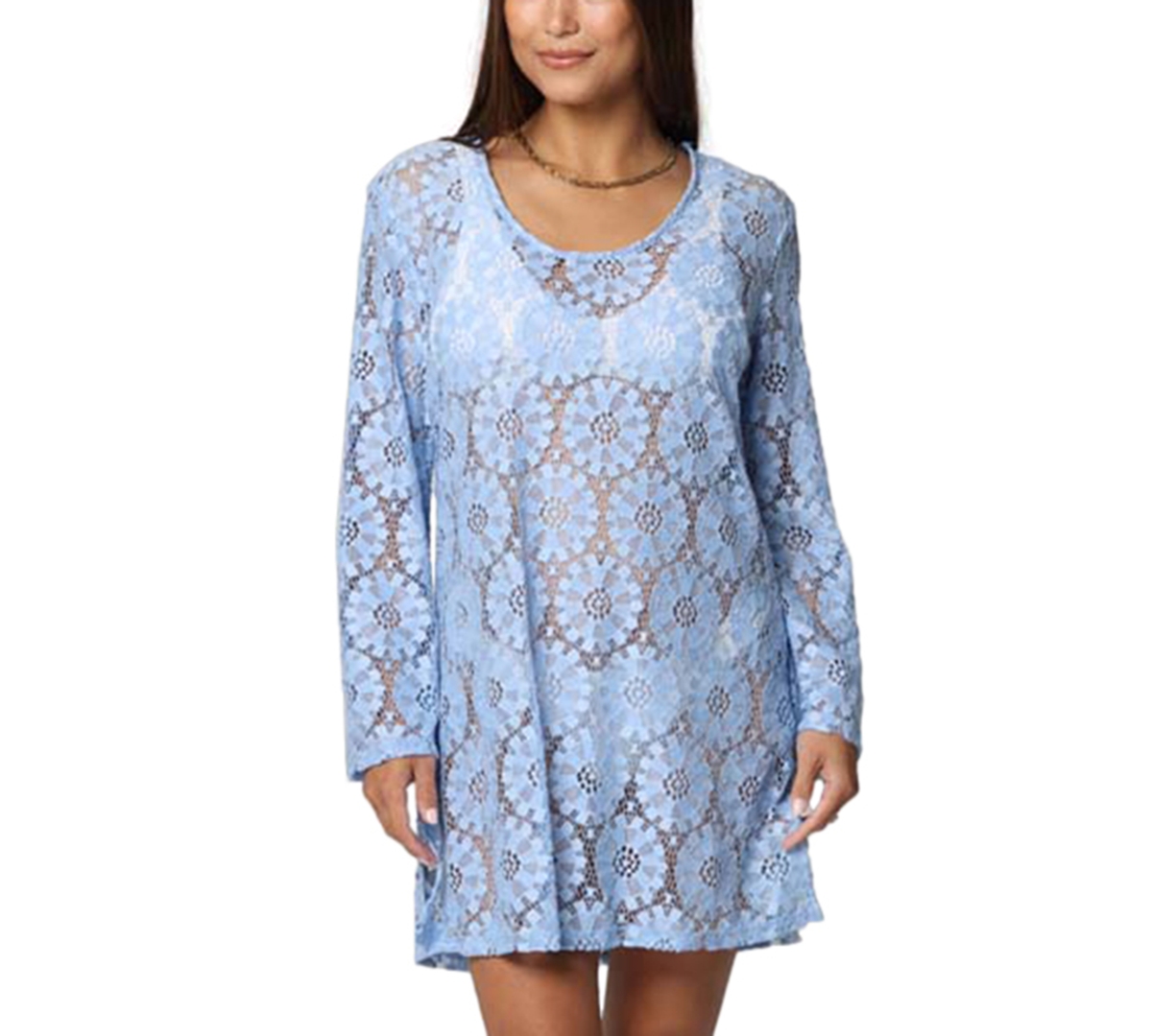 Shop J Valdi Women's Lace Long-sleeve Cover-up Dress In Periwinkle