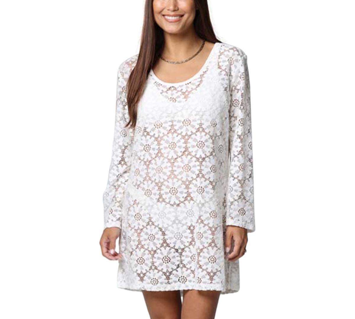 Shop J Valdi Women's Lace Long-sleeve Cover-up Dress In White