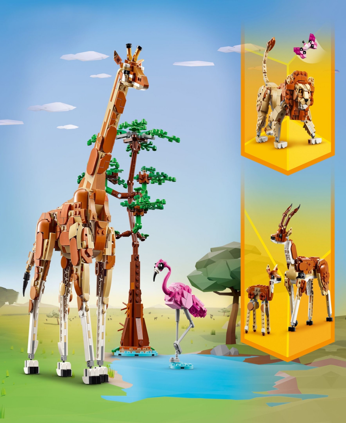 Lego Creator 3 In 1 Wild Safari Animals Set, Giraffe, Gazelles Or Lion Toy 31150, 780 Pieces In Multicolor