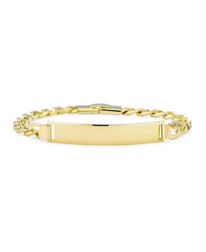 Bling Jewelry Men's ID Bracelet Name Bar Cuban Curb Chain 18K Yellow Gold