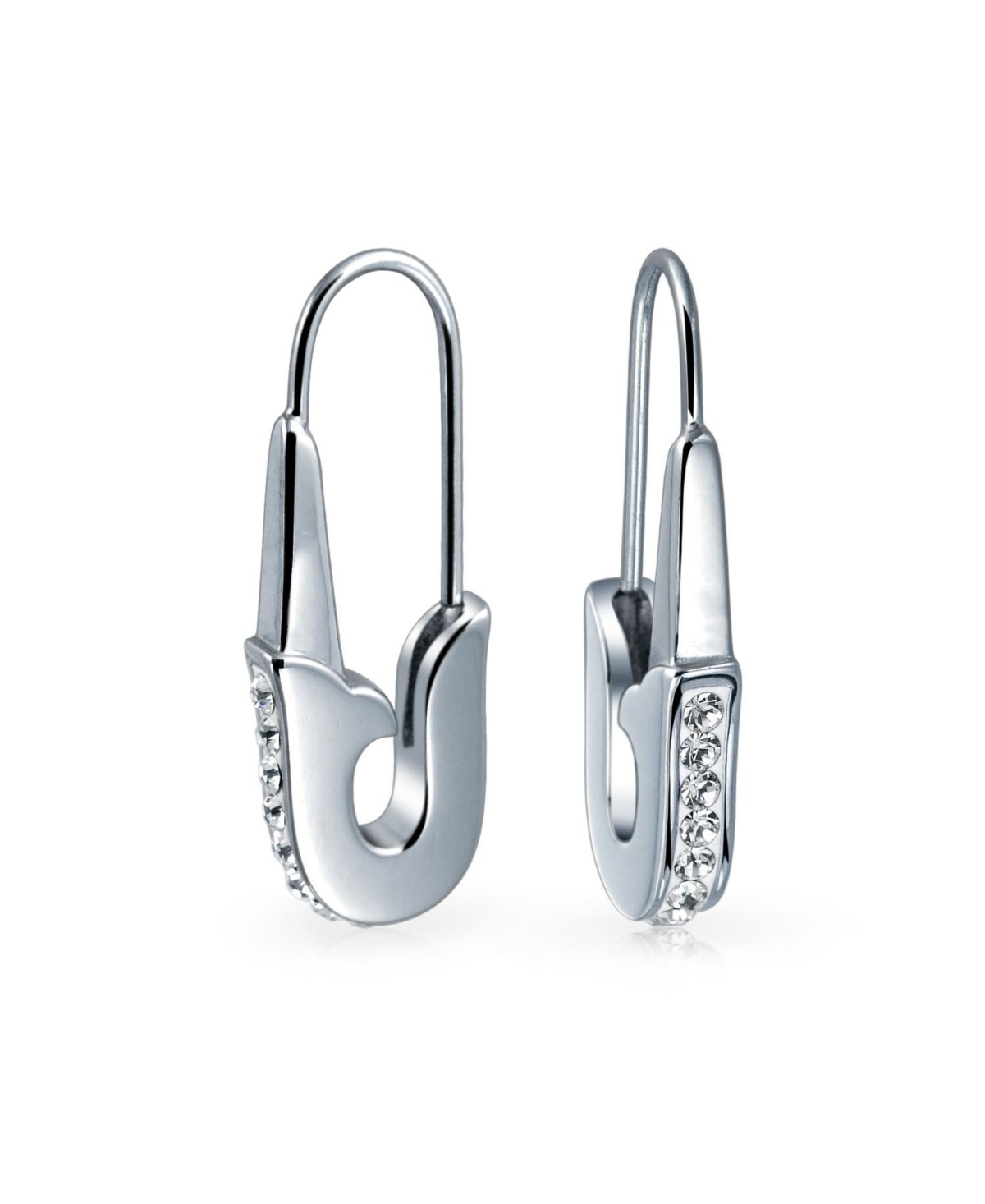 Safety Pin Threader Earrings Crystal Accent Silver Tone Surgical Steel - Silver tone