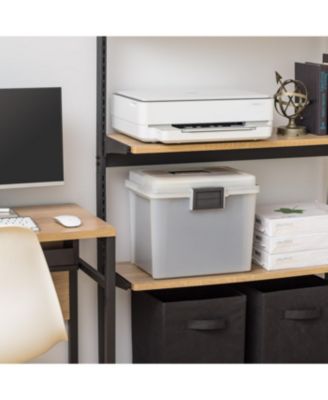 USA File Box WeatherPro Portable File Organizer Plastic File Box for Letter File w/ Organizer-Lid, Durable Lid and Seal w/ Secure Latching Buckles, Stackable and Nestable, Pearl 19 Qt. 1 Pack