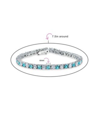 Alternating Round CZ 12CT 4 Prong Basket Set Tennis Bracelet Rhodium Plated 7.5 Inch