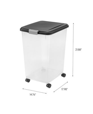 USA 54 Lbs / 69 Qt WeatherPro Airtight Pet Food Storage Container with Attachable Casters, For Dog Cat Bird and Other Pet Food Storage Bin, Keep Fresh, Translucent Body, Easy Mobility, Black