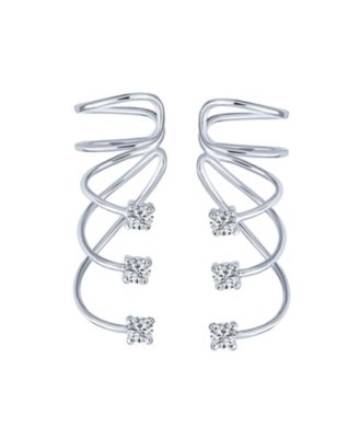 Triple Spiral CZ Curved Crawlers Ear Cuff Cartilage Earrings 14K Gold Plated Silver