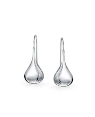 Simple Plain Puffed Teardrop Pear Shaped Rain Drop Earrings Fishhook Threader Polish Sterling Silver 1.2 Inch
