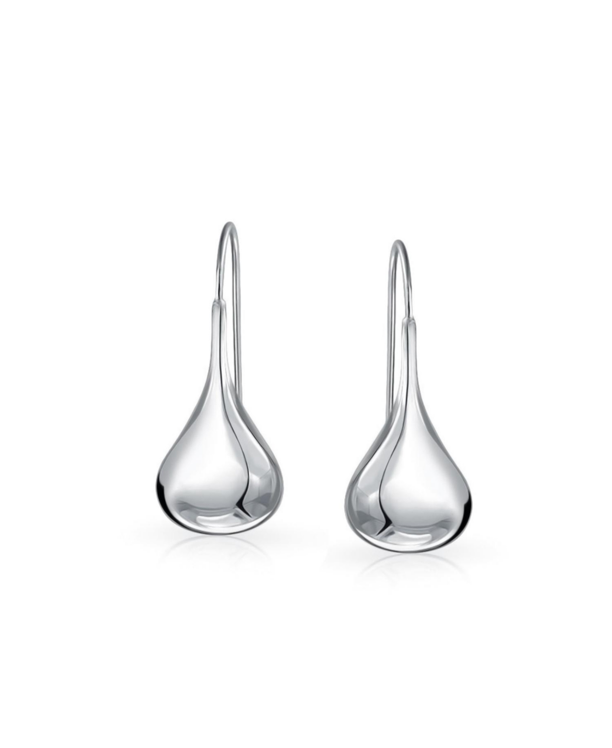 Bling Jewelry Simple Plain Puffed Teardrop Pear Shaped Rain Drop Earrings Fishhook Threader Polish Sterling Silver Inch