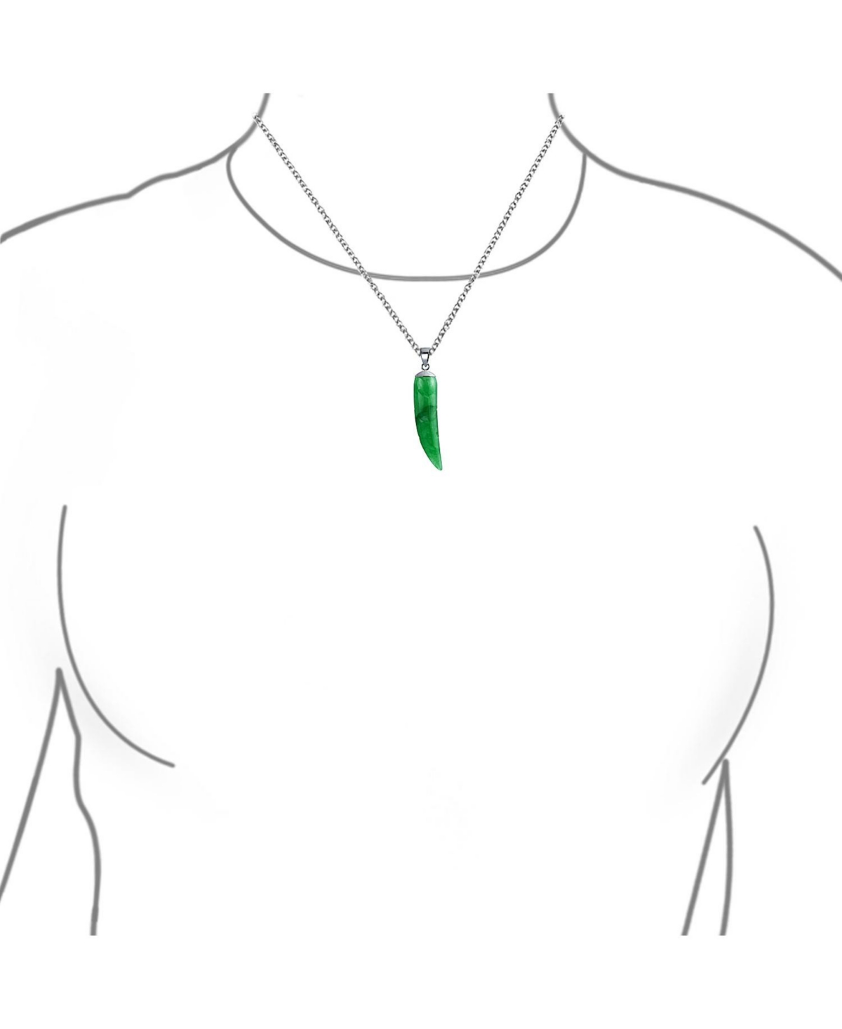 Bling Jewelry Tooth AmuletNatural Jade Italian Horn Pendant Necklace For Women s Men Sterling Silver - Green