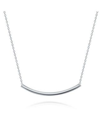 Minimalist Delicate Thin Sideways Horizontal Round Tube Curved Bar Slide Pendant Necklace Sterling Silver