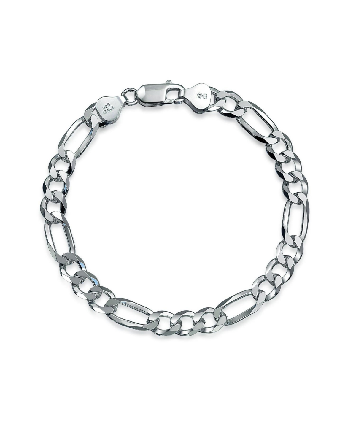 Thick Heavy Solid Sterling Silver 7MM Figaro Chain Link Bracelet 9 Inch - Silver