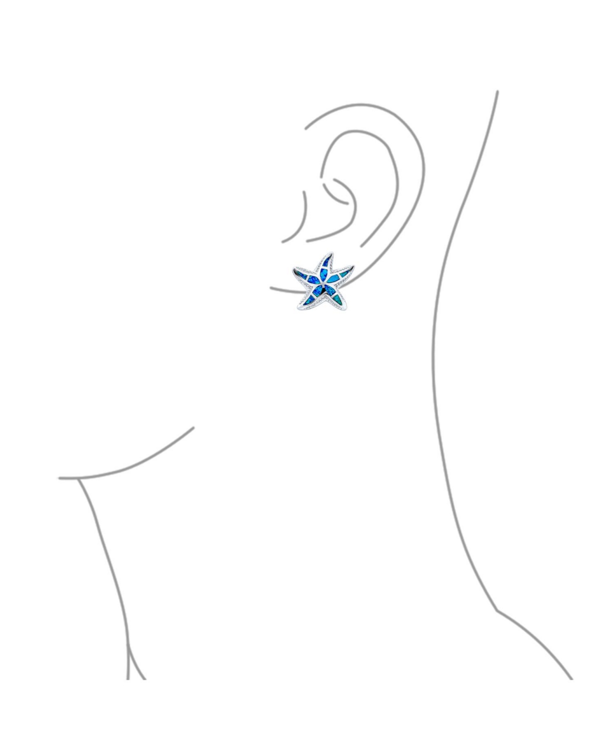Bling Jewelry Nautical Hawaiian Tropical Beach VacationInlay Synthetic Opal Starfish Stud Earrings For Women Sterling Silver - Blue