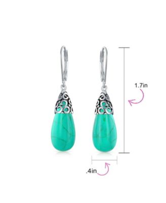 Bali Filigree Elongated Teardrop Dangle Earrings Sterling Silver Leverback