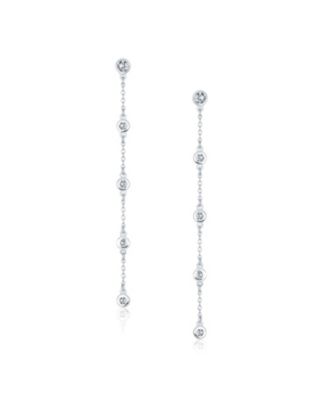 Classic Elegance Minimalist Long Thin Linear 5 Station CZ Cubic Zirconia By The Inch Threader Dangle Earrings Sterling Silver