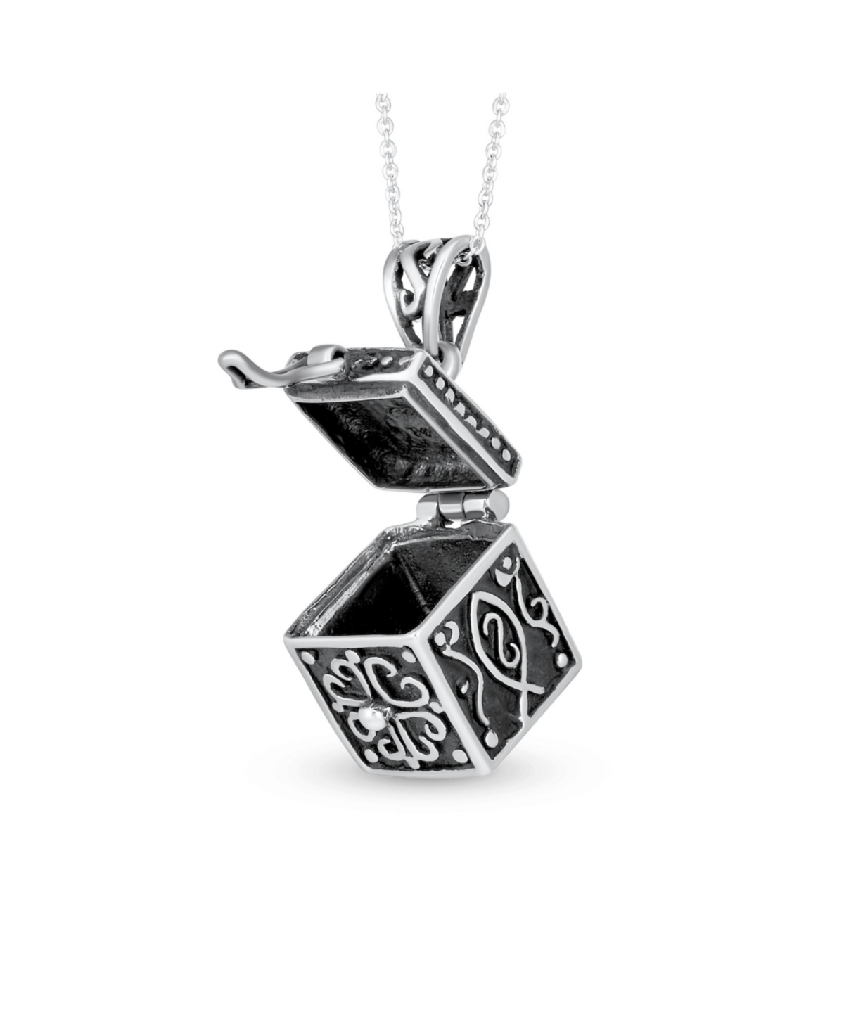 Bling Jewelry Religious Christian Floral Ichthys Jesus Poison Locket Box Locket Memorial Momenta Holder Necklace Pendant For Women OxidizedSterling Si