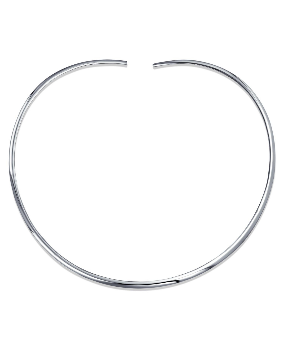Classic Simple Plain Flat Slider Contoured Collar Curved Choker Necklace For Women Polished.925 Silver Sterling 3MM - Silver